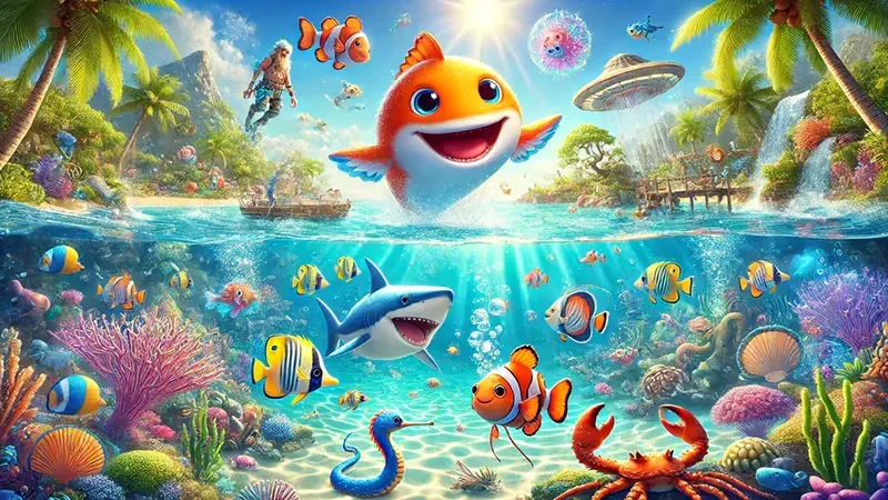 Tampilan kontrol meriam dan target bergerak pada permainan tembak ikan mobile