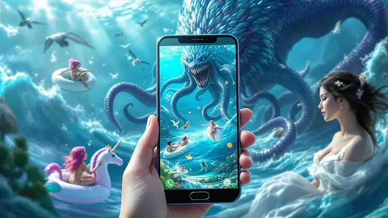 Layar permainan tembak ikan bertema bawah laut di GEMS365